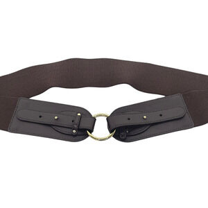 3/$20 Talbots Sz S Wide Leather Belt 35"L x 2.25"W Elastic Back Brass Hardware